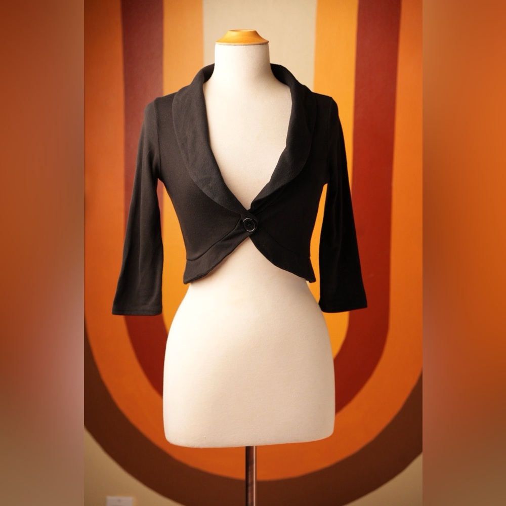 Fifties inspired black button cropped bolero cardigan
